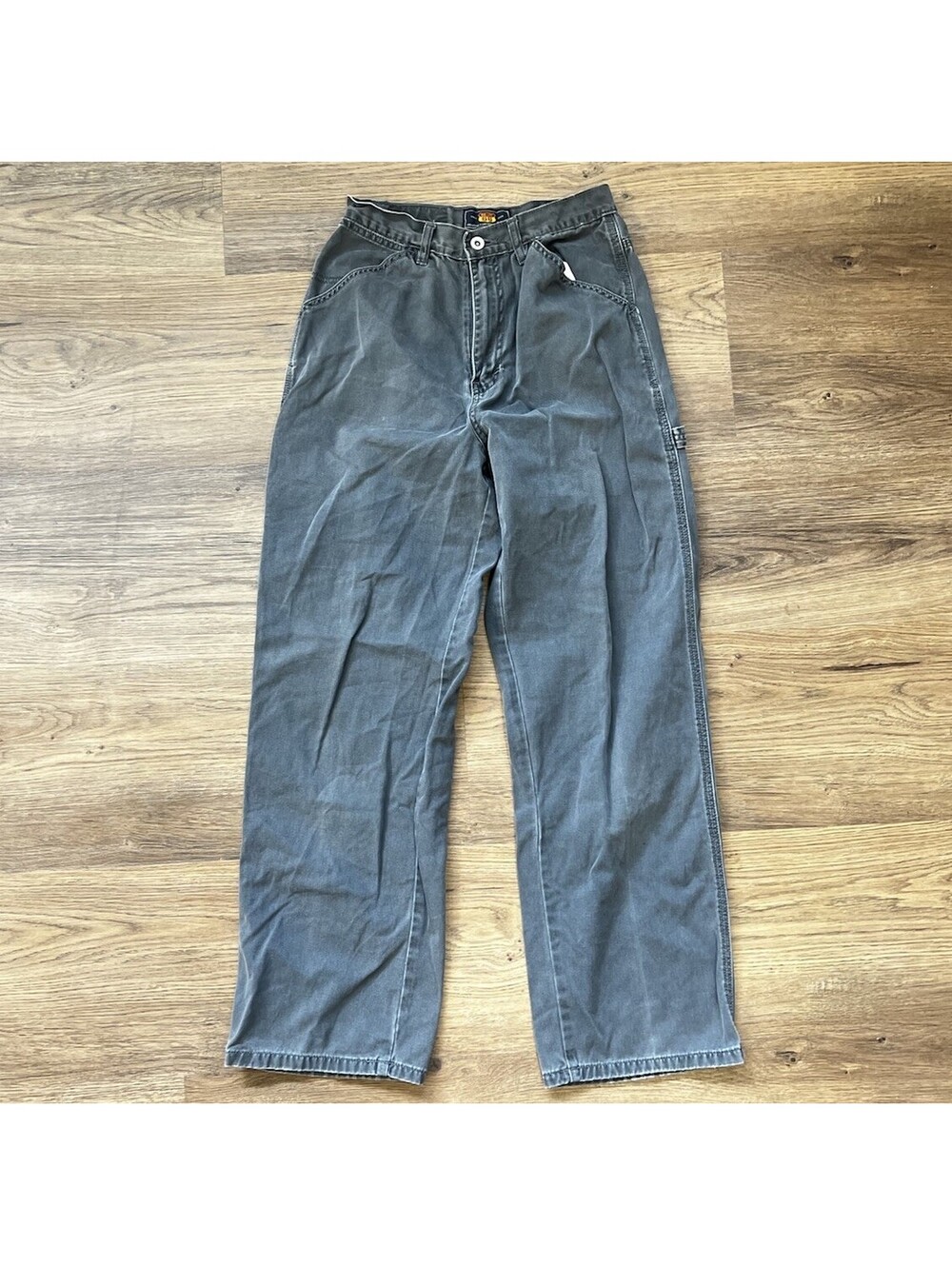 Vintage Route 66 Grey Carpenter Pants Size 7/8 High Waisted Canvas Workwear Y2K